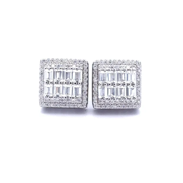 CADENZA 925 SILVER CZ RHODIUM ICED OUT EARRINGS