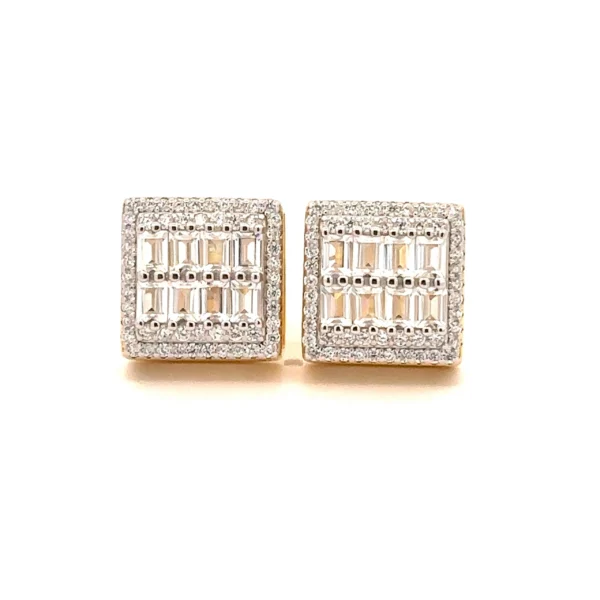 CADENZA 925 SILVER CZ GOLD ICED OUT EARRINGS