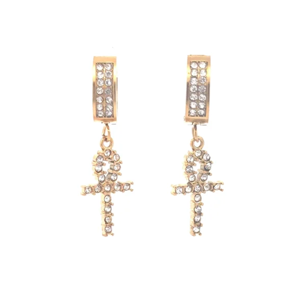 HADRIS GOLD STEEL ICED OUT EARRINGS