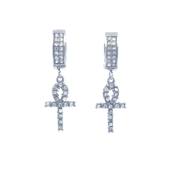 HADRIS RHODIUM STEEL ICED OUT EARRINGS