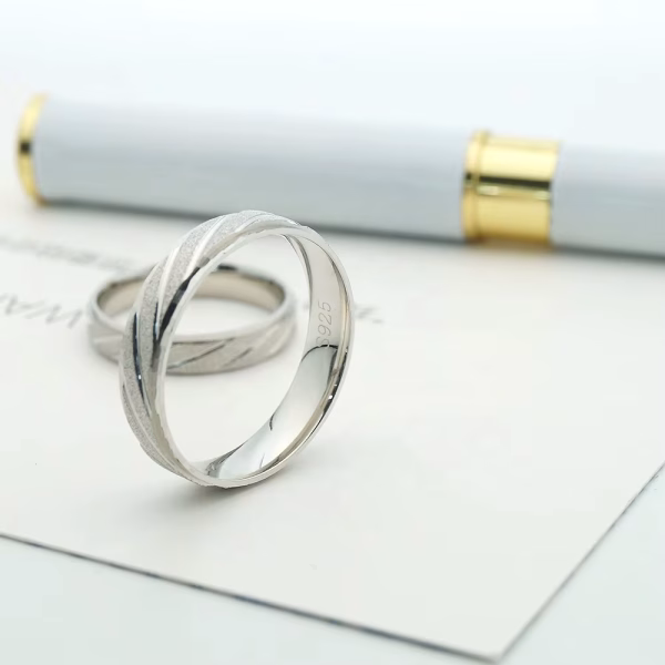 Real 925 Sterling Silver Diamond Cut Wedding Bands – Couples' Rings