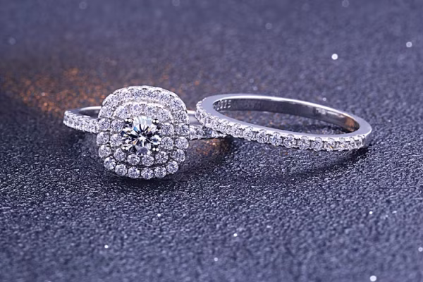 Zircon Diamond Halo Bridal Ring Set – Wedding & Engagement Bands