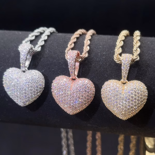 Iced-Out Heart Moissanite Pendant - 925 Silver